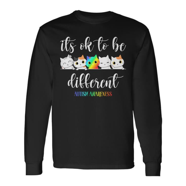 Autism Awareness Cat It's Ok To Be Different Autistic Long Sleeve T-Shirt