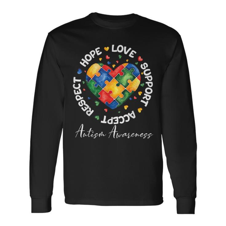Autism Awareness Love Heart Puzzle Pieces Long Sleeve T-Shirt