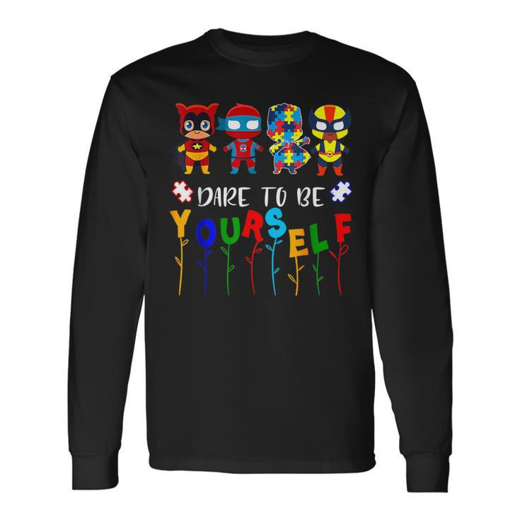 Autism Dare To Be Yourself Dabbing Superheroes Boys Long Sleeve T-Shirt