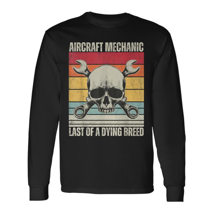 Aviation Mechanic Vintage Skull Vintage Aircraft Mechanic Long Sleeve T-Shirt