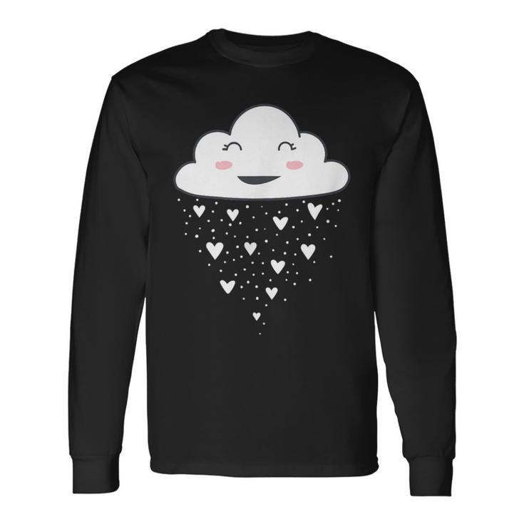 Awesome White Cloud Rain Raindrop Hearts Print Long Sleeve T-Shirt