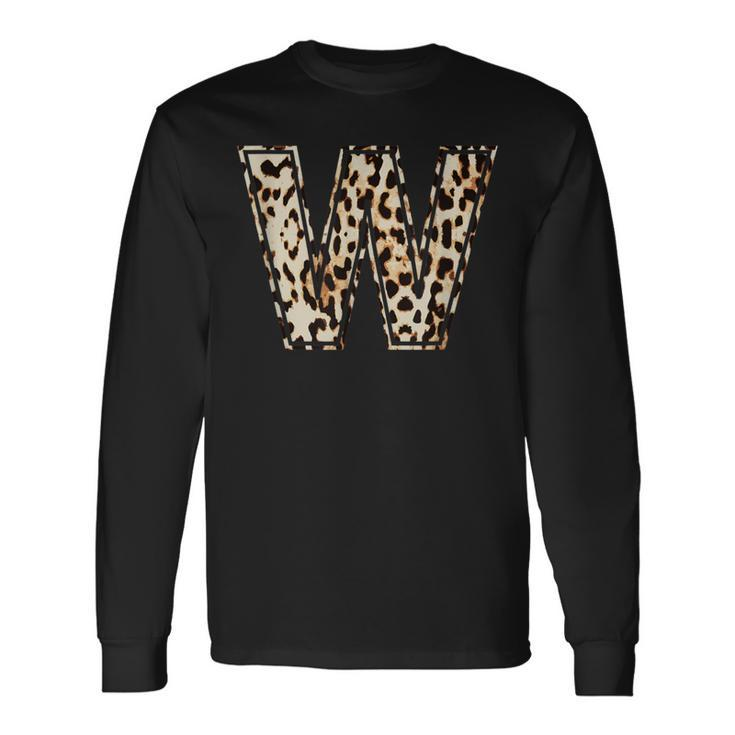 Awesome Letter W Initial Name Leopard Cheetah Print Long Sleeve T-Shirt