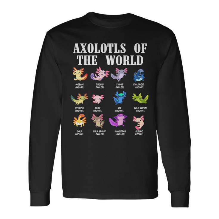 Axolotls Of The World Mexican Salamander Chart Amphibian Long Sleeve T-Shirt