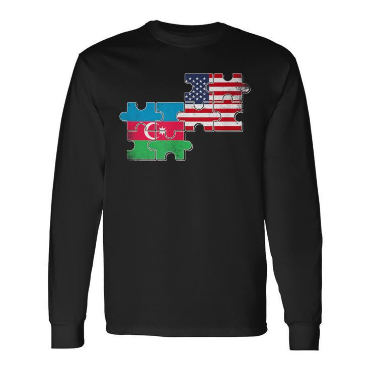 Azerbaijan Usa Vintage Flag American Azerbaijani Long Sleeve T-Shirt