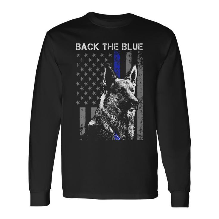 Back The Blue Thin Blue Line Flag K-9 German Shepherd Police Long Sleeve T-Shirt