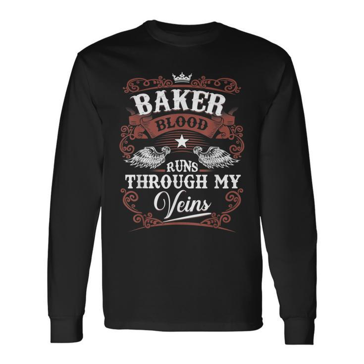 Baker Blood Runs Through My Veins Family Name Vintage Long Sleeve T-Shirt