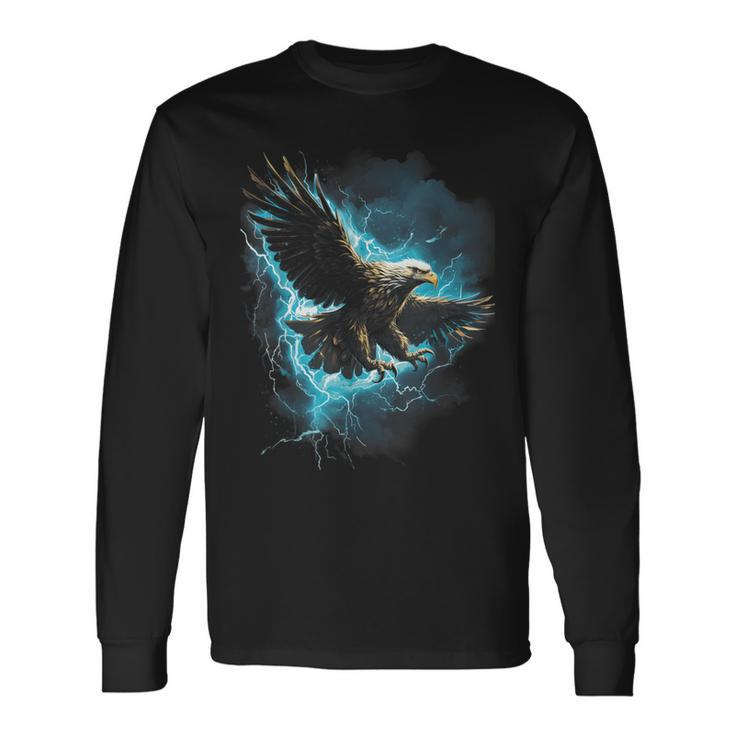Bald Eagle Bird Nature Usa Lightning Long Sleeve T-Shirt
