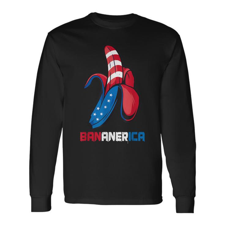 Banana Us Flag Patriotic America Party Fruit Costume Long Sleeve T-Shirt