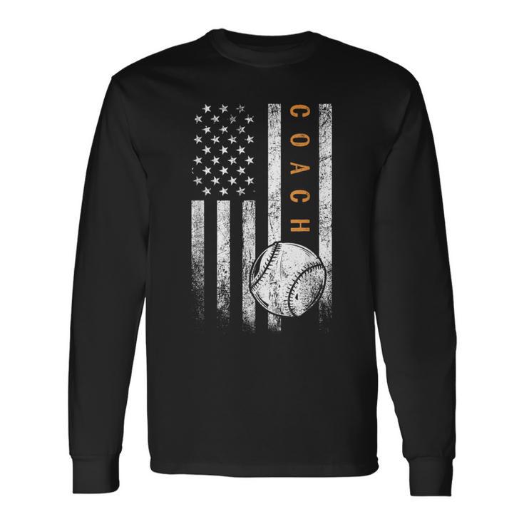 Baseball Coach American Flag Baseball Trainer Coaching Long Sleeve T-Shirt