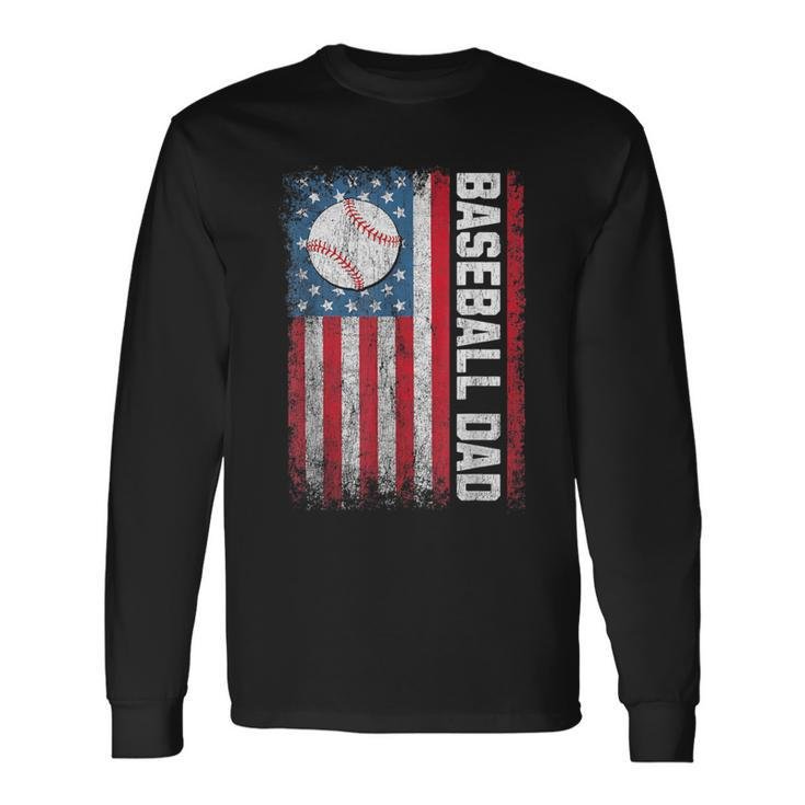 Baseball Dad Usa American Flag Patriotic Dad Father's Day Long Sleeve T-Shirt Gifts ideas