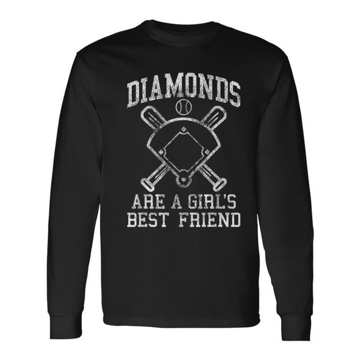 Baseball Girls Diamonds Are A Girls Best Friend Baseball Long Sleeve T-Shirt