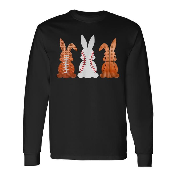 Basketball Baseball Football Sports Easter Bunny Rabbits Long Sleeve T-Shirt