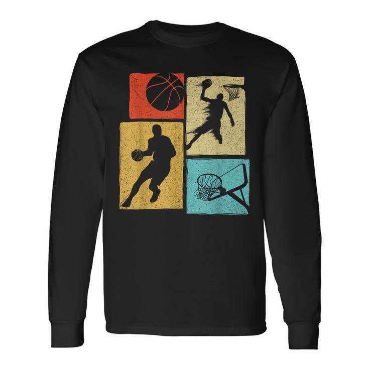 Basketball Players Colorful Ball Hoop Sports Lover Long Sleeve T-Shirt