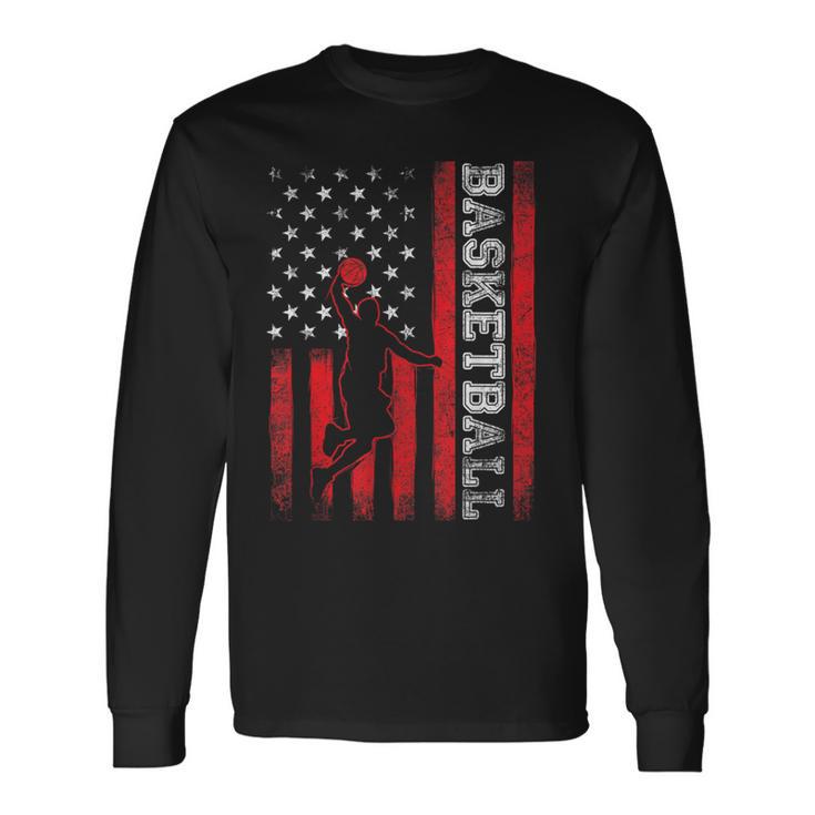 Basketball Usa American Flag Sports Lover Athlete Long Sleeve T-Shirt