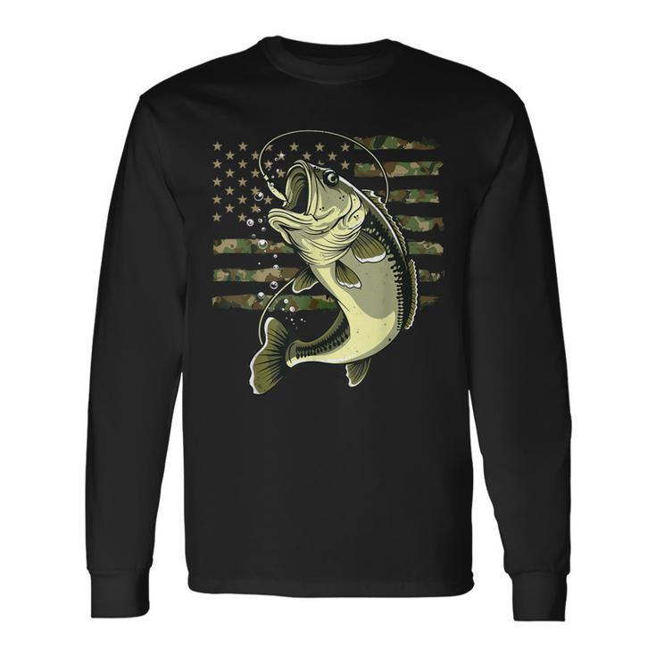 Bass Fish Fishing Usa American Flag Camouflage Fisherman Long Sleeve T-Shirt Gifts ideas