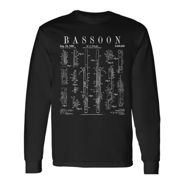 Bassoon Player Vintage Patent Bassoonist Drawing Print Long Sleeve T-Shirt