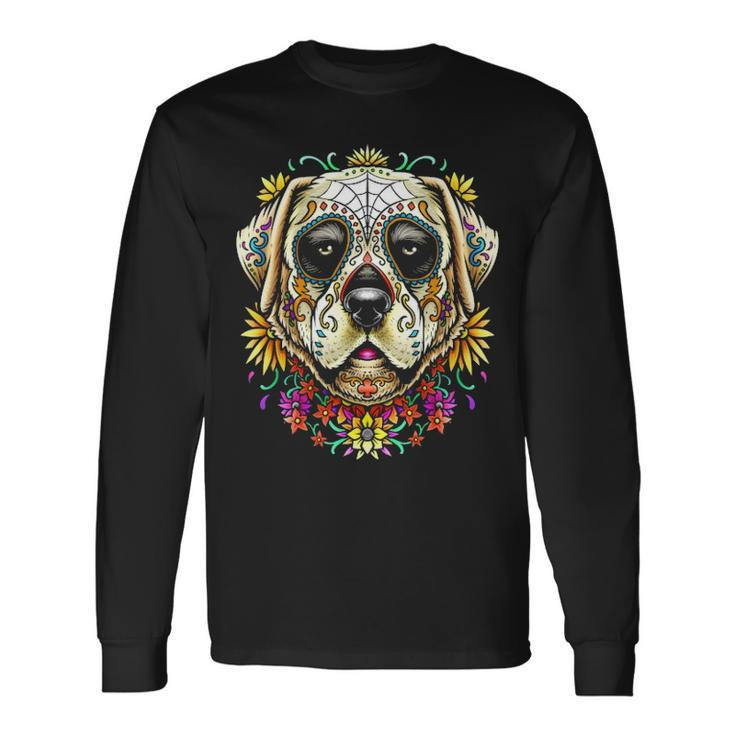 Bdaz Labrador Lab Dog Sugar Skull Day Of The Dead Long Sleeve T-Shirt Gifts ideas