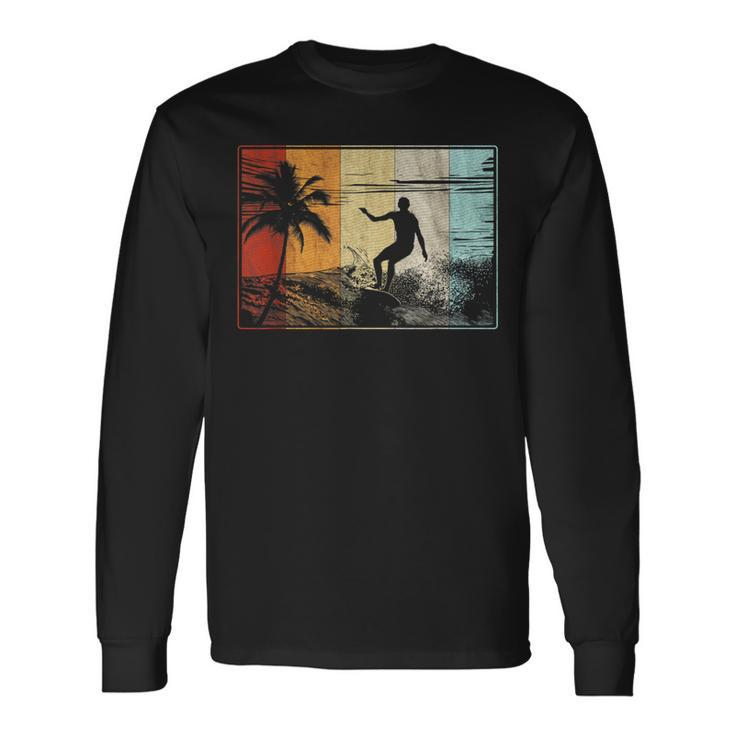 Beach Surfing Surfboard Vintage Retro Surfboarder Surfer Long Sleeve T-Shirt
