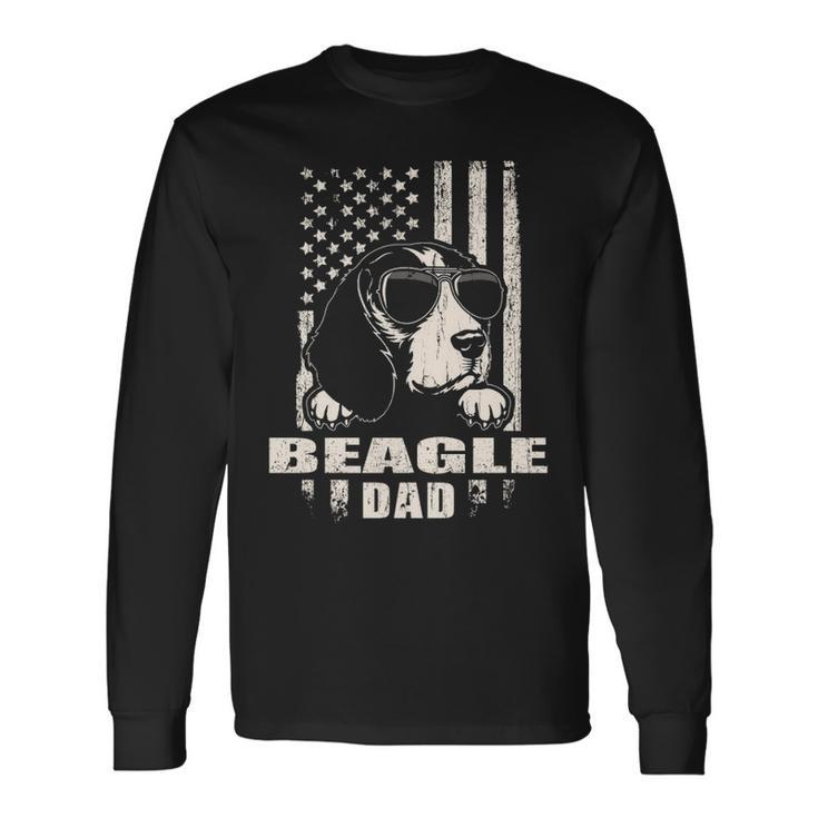 Beagle Dad Cool Vintage Retro Proud American Long Sleeve T-Shirt