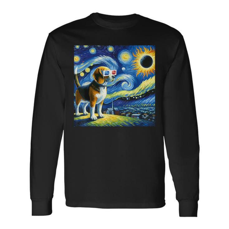 Beagle Dog Solar Eclipse Glasses 2024 Van Gogh Starry Night Long Sleeve T-Shirt Gifts ideas