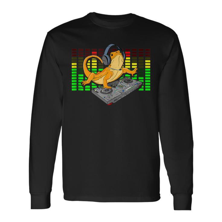 Bearded Dragon Dj Sound Tech Headphone Music Lizard Long Sleeve T-Shirt