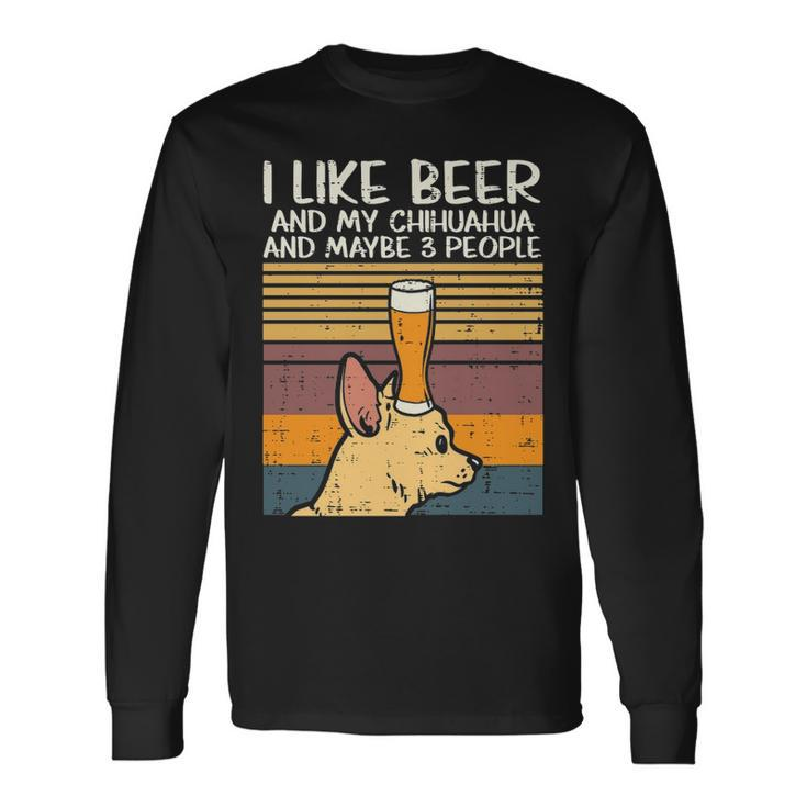 Beer Chihuahua 3 People Chiwawa Pet Drinking Dog Lover Long Sleeve T-Shirt