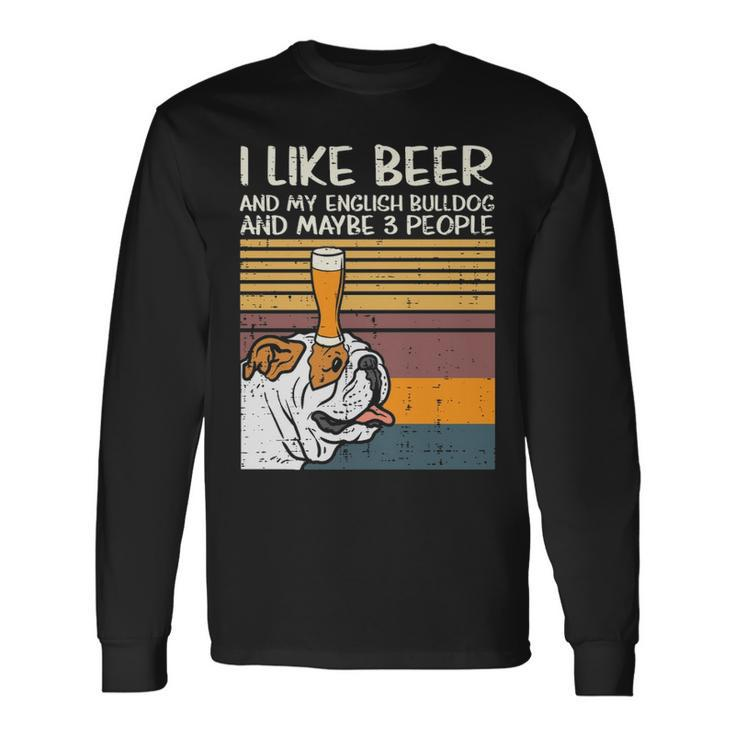 Beer English Bulldog 3 People Drinking Dog Lover Long Sleeve T-Shirt