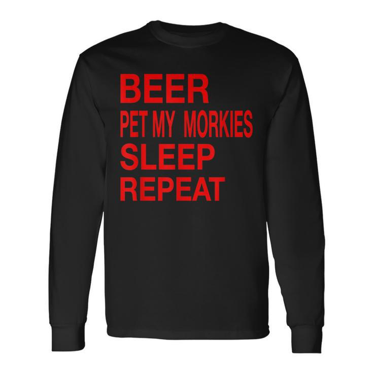 Beer Pet Morkies Sleep Repeat Red LDogLove Long Sleeve T-Shirt