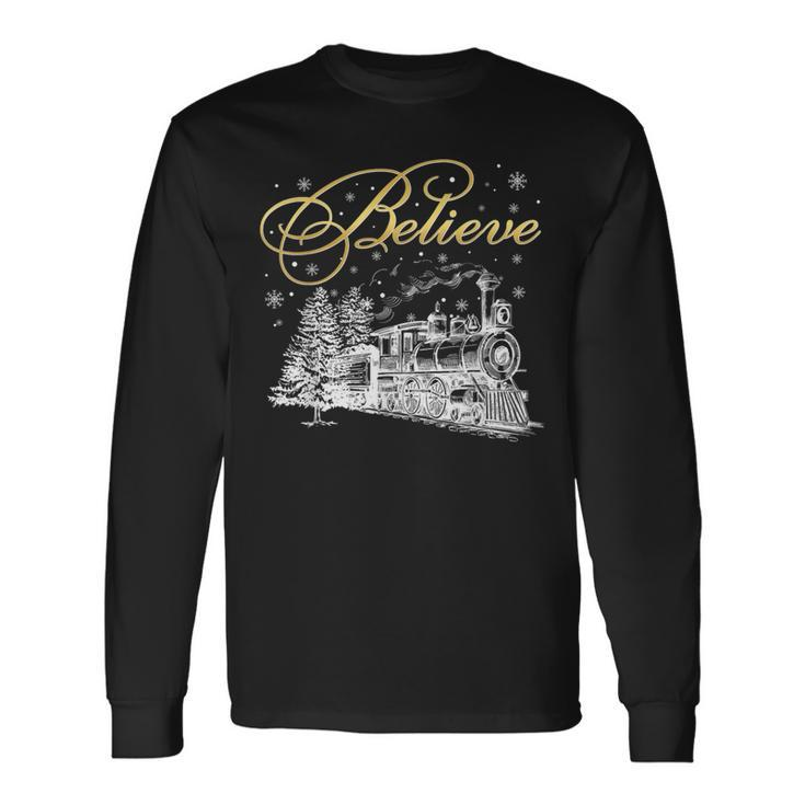 Believe Christmas North Pole Polar Express All Abroad Family Long Sleeve T-Shirt
