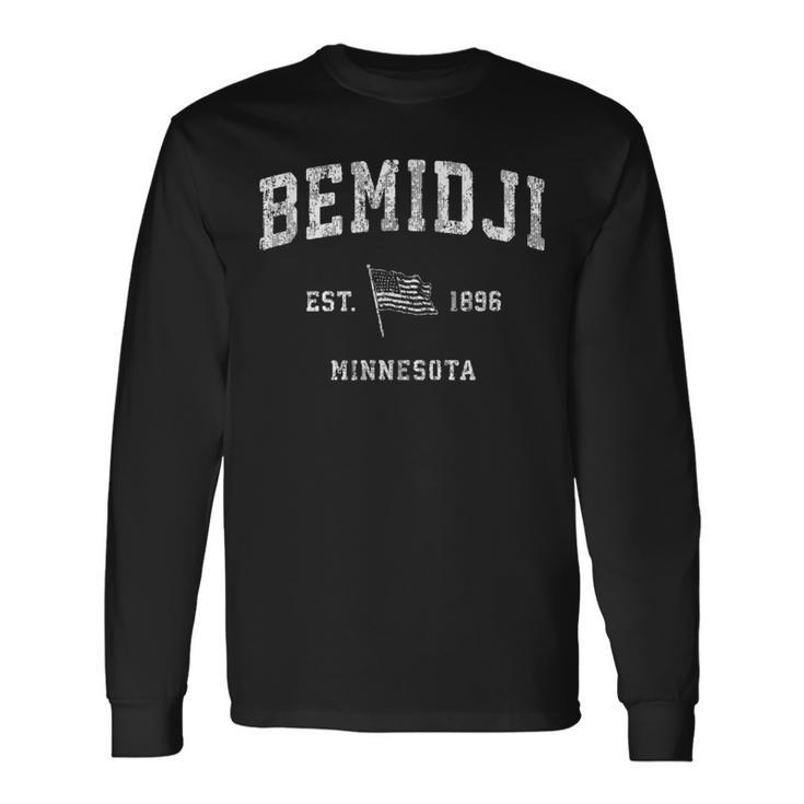 Bemidji Minnesota Mn Vintage Us Flag Sports Long Sleeve T-Shirt