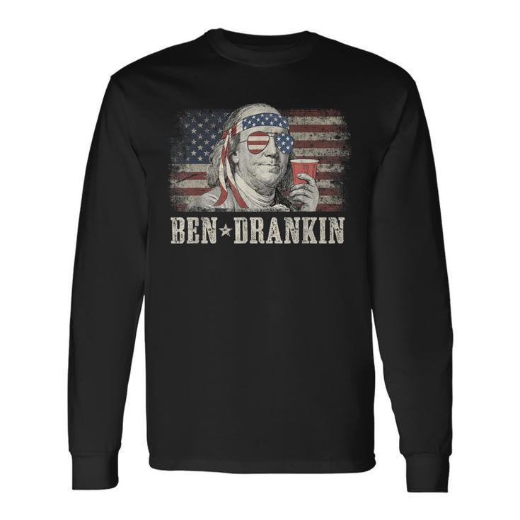 Ben Drankin Beer 4Th Of July Vintage Flag Long Sleeve T-Shirt