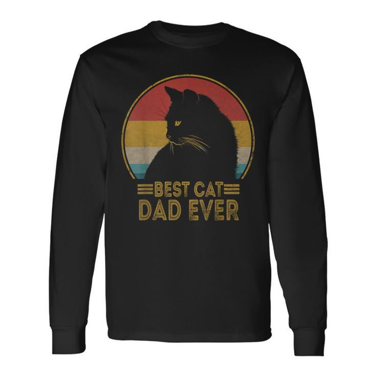 Best Cat Dad Ever Retro Sunset Daddy Cat Father's Day Long Sleeve T-Shirt Gifts ideas