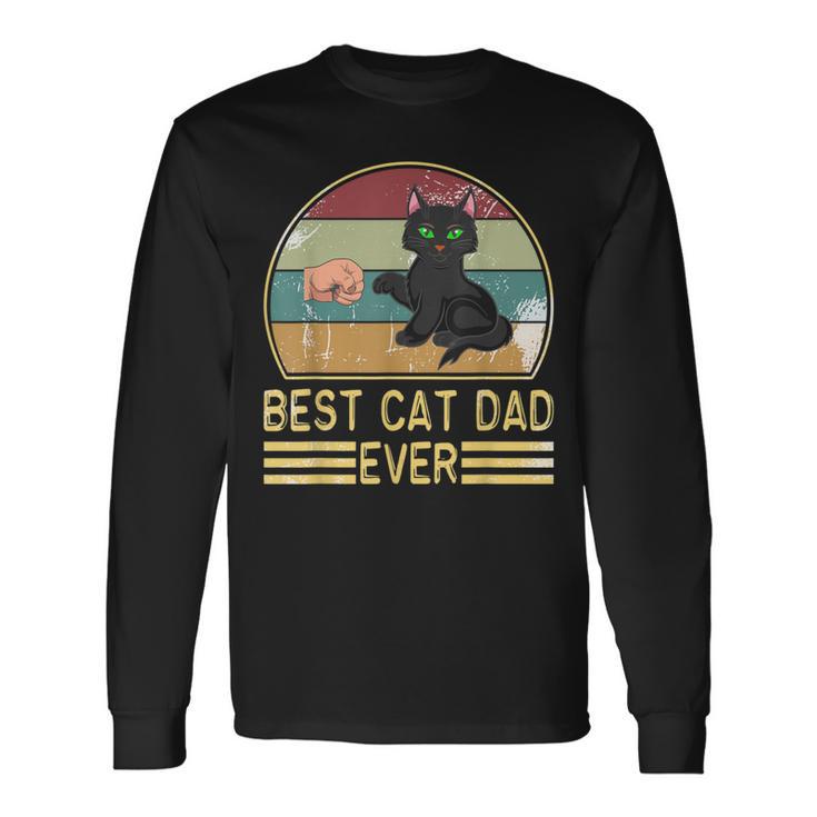 Best Cat Dad Ever Retro Vintage Paw Fist Bomb Long Sleeve T-Shirt