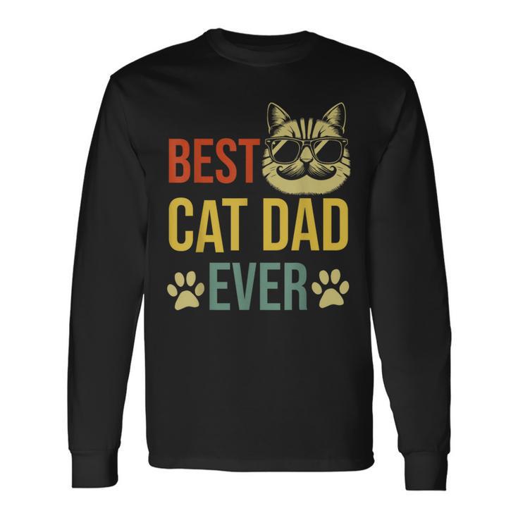 Best Cat Dad Ever Vintage Cat Daddy Fathers Day 2024 Long Sleeve T-Shirt