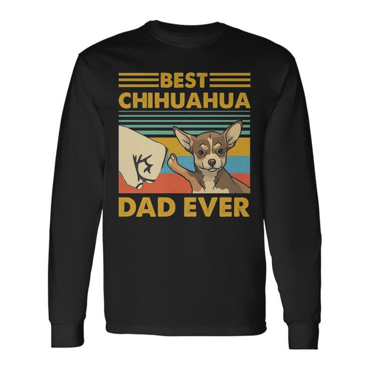 Best Chihuahua Dad Ever Retro Vintage Sunse Long Sleeve T-Shirt