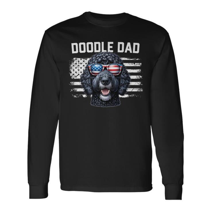 Best Doodle Dad American Flag Black Goldendoodle Dad Long Sleeve T-Shirt