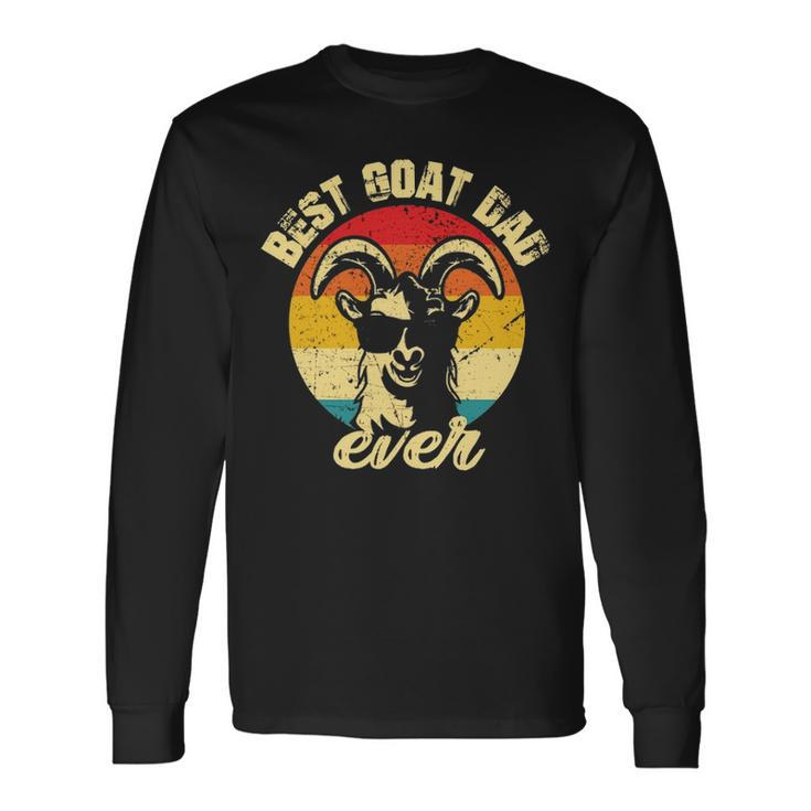 Best Goat Dad Ever Face Retro Vintage Sunset Long Sleeve T-Shirt