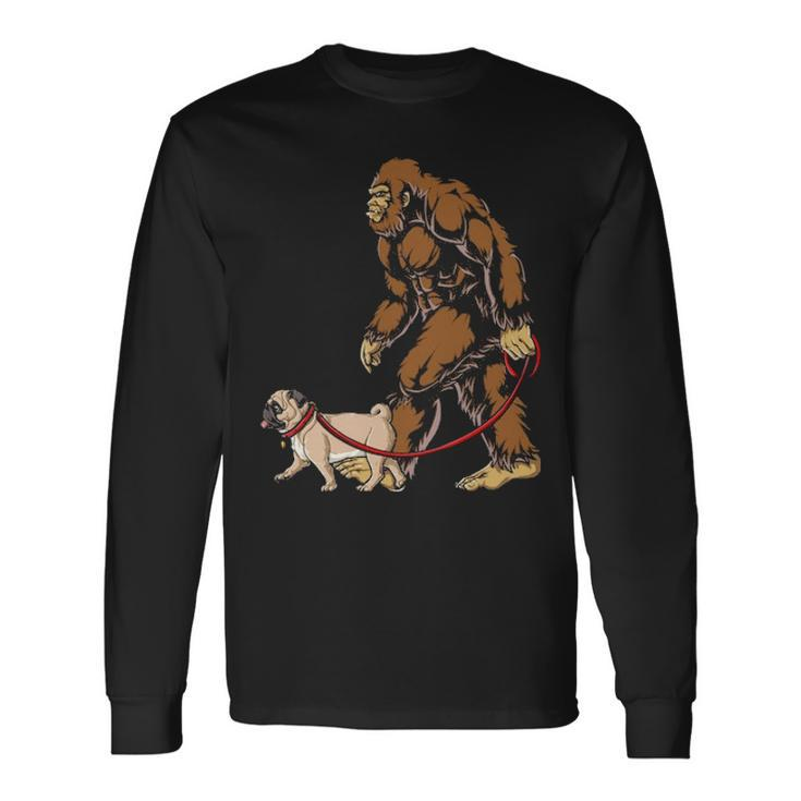 Bigfoot Dog Walk Pug Long Sleeve T-Shirt