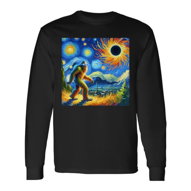 Bigfoot Glasses Total Solar Eclipse 2024 Van Gogh Bigfoot Long Sleeve T-Shirt