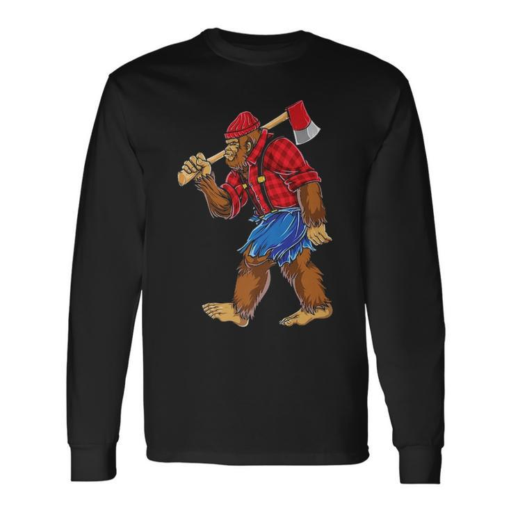 Bigfoot Lumberjack Sasquatch Carpenter Men Dad Boys Long Sleeve T-Shirt