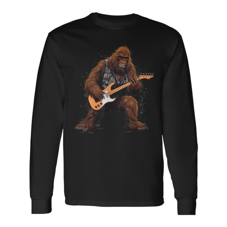 Bigfoot Playing Electric Guitar Rock Music Band Sasquatch Long Sleeve T-Shirt