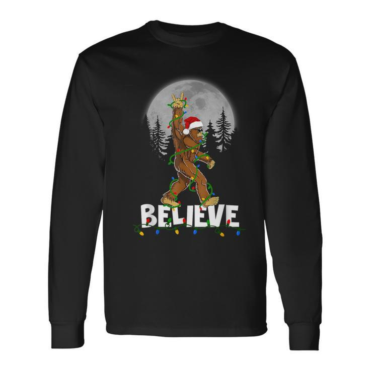 Bigfoot Rock Roll Sasquatch Christmas Believe Long Sleeve T-Shirt