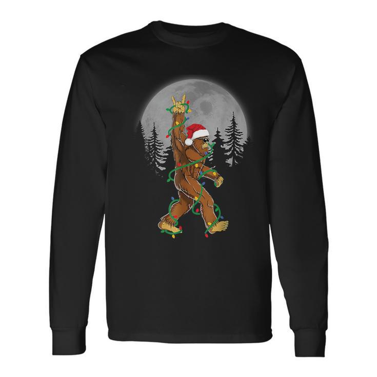 Bigfoot Santa Christmas Tree Lights Xmas Sasquatch Long Sleeve T-Shirt