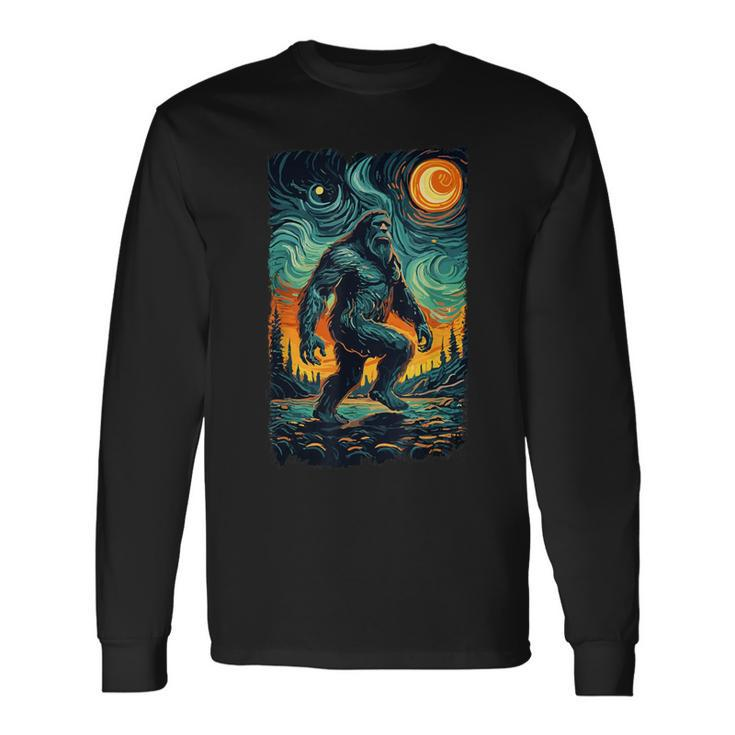 Bigfoot Starry Night Sasquatch Van Gogh Sky Painting Long Sleeve T-Shirt Gifts ideas