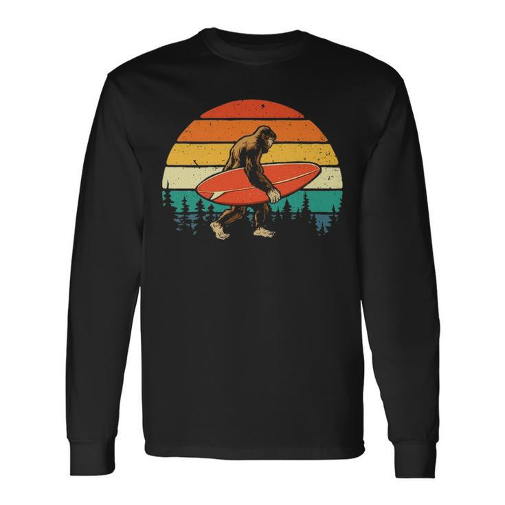 Bigfoot Surfer Retro Surfingboard Surfing Beach Surfboard Long Sleeve T-Shirt