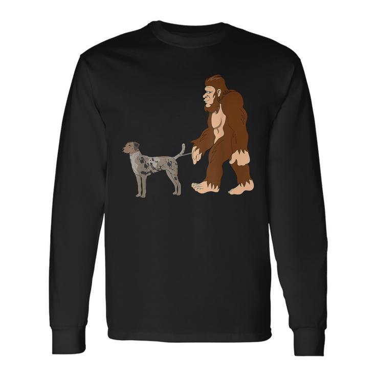 Bigfoot Walking Catahoula Leopard Dog Ufo Believer Long Sleeve T-Shirt