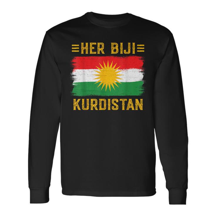 Her Biji Kurdistan Flag Kurdish Kurd Erbil Kurdi Kurdistan Langarmshirts Geschenkideen