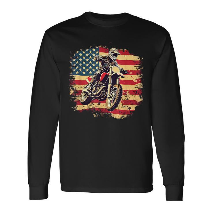 Bike American Vintage Usa Flag Motocross Biker 4Th Of July Long Sleeve T-Shirt Gifts ideas