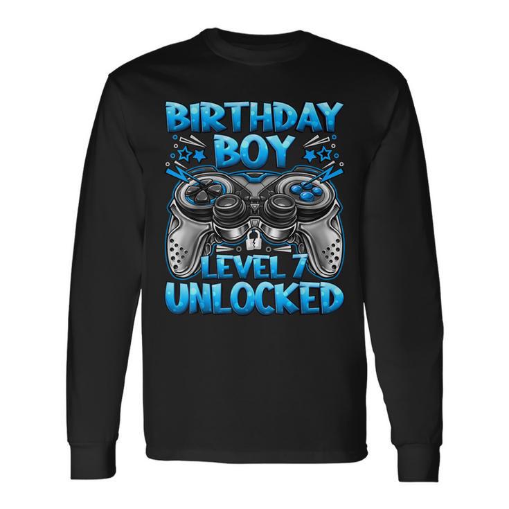 Birthday Boy Level 7 Unlocked 7Th Birthday Boy Gaming Long Sleeve T-Shirt