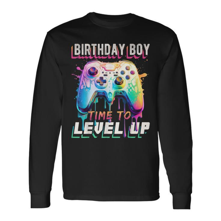 Birthday Boy Time To Level Up Video Game Birthday Party Boys Long Sleeve T-Shirt